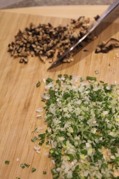 Chopping ingredients for jiaozi